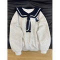 Style Navy Collar Hoodie Women Casual Loose Youthful Embroidered Design Top