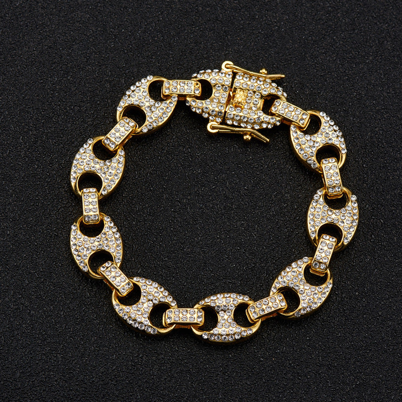 Large Pig Nose 12mm Hip Hop Cuban Link Chain Men Coffee Bean Clavicle Chain Men