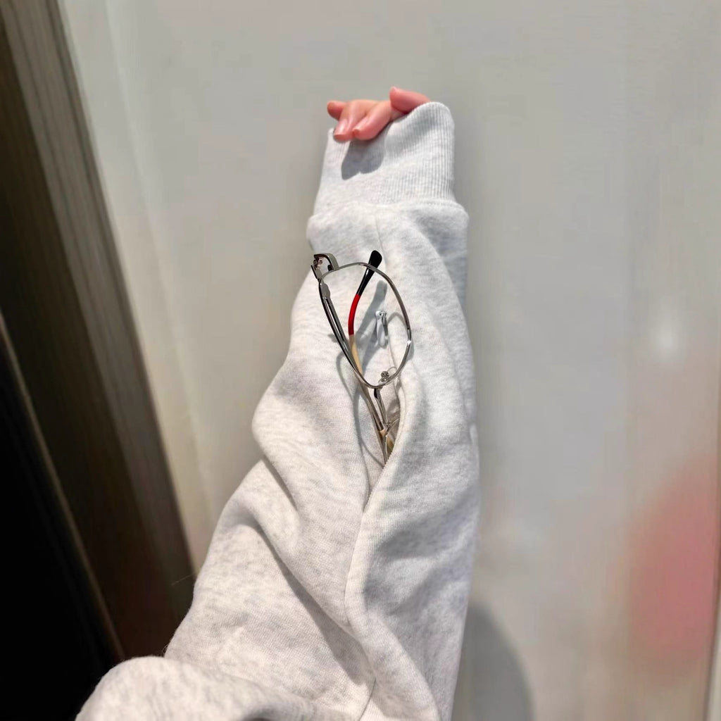 Chic Gray Hooded Sweatshirt for Women,Small Batch Letter Embroidery Pullover Long Sleeve Top