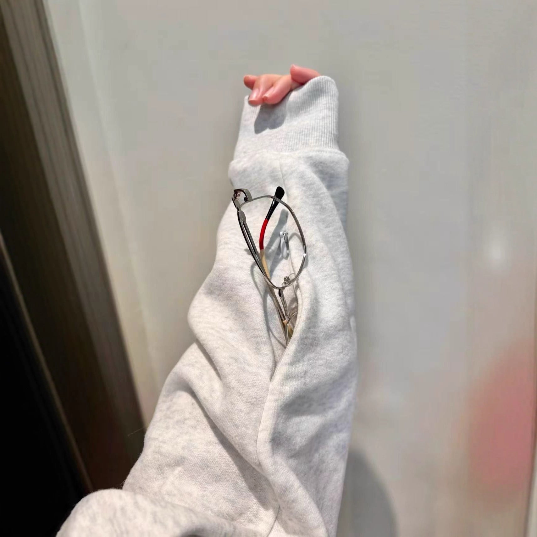 Chic Gray Hooded Sweatshirt for Women,Small Batch Letter Embroidery Pullover Long Sleeve Top