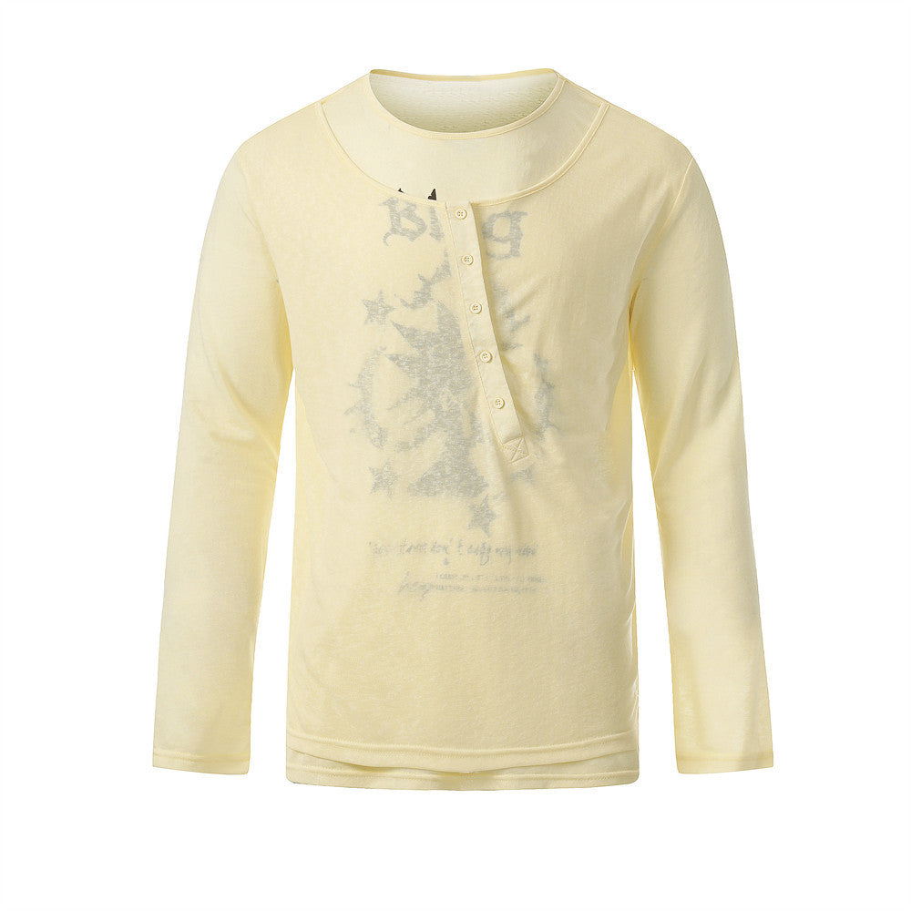 Abstract print round neck long sleeved shirt