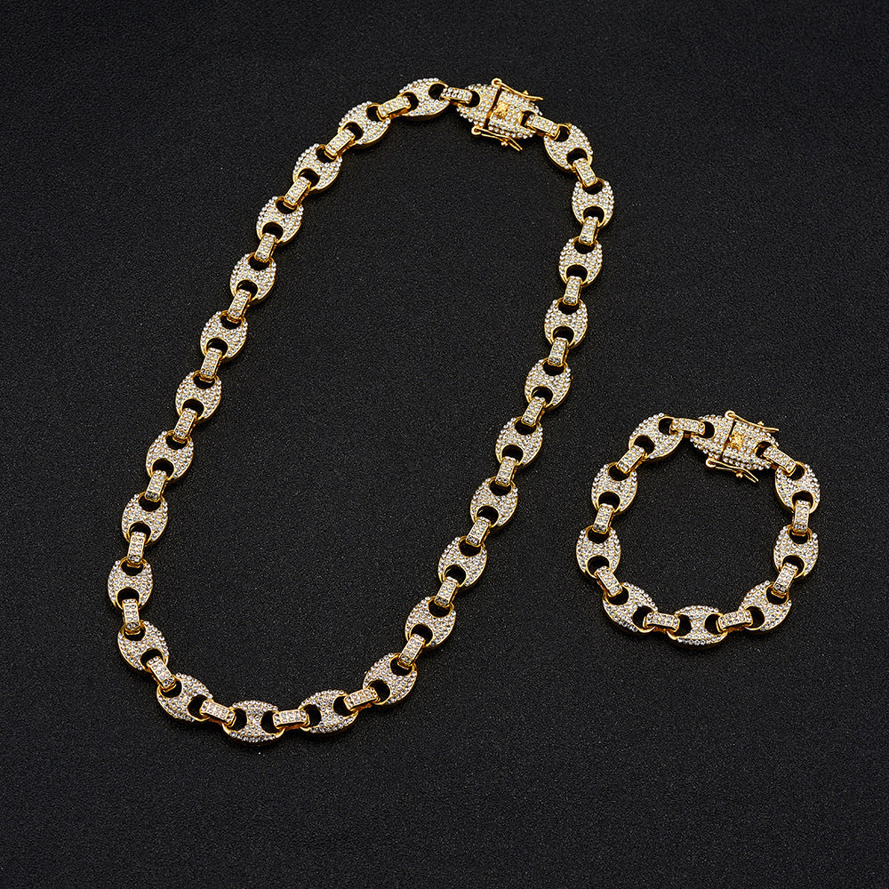 Large Pig Nose 12mm Hip Hop Cuban Link Chain Men Coffee Bean Clavicle Chain Men