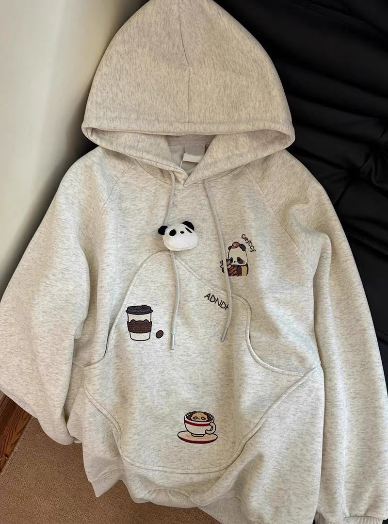 Hooded Sweatshirt for Women in White and Gray