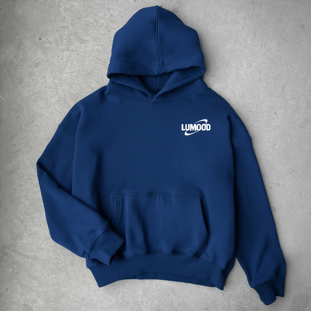 Navi blue Hoodie — Relaxed Black Pullover with Retro Orbit Graphic