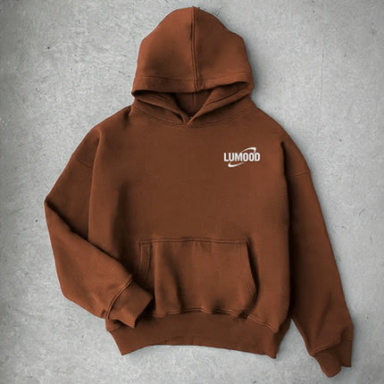 Navi blue Hoodie — Relaxed Black Pullover with Retro Orbit Graphic
