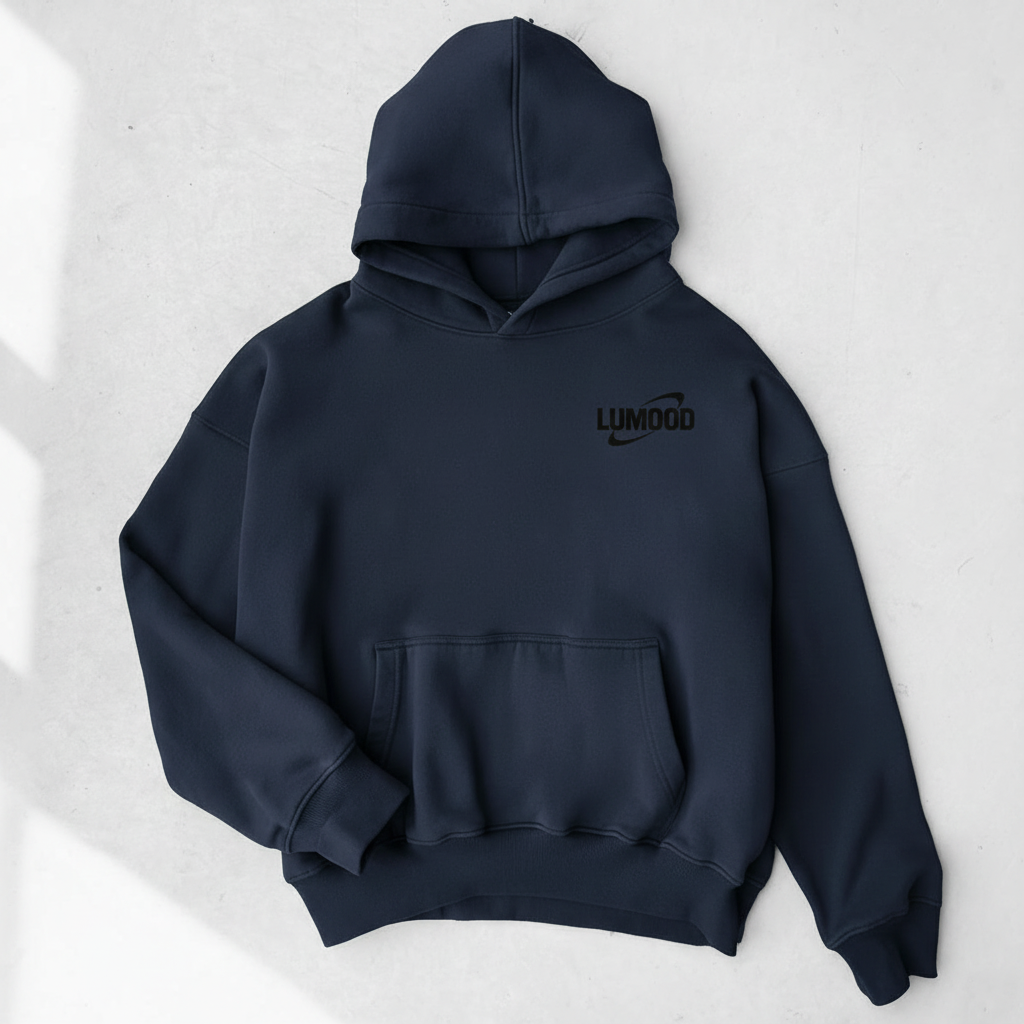 Navi blue Hoodie — Relaxed Black Pullover with Retro Orbit Graphic