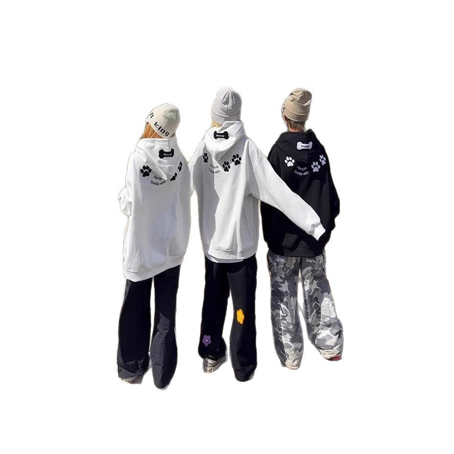 Love Dog Embroidered Hoodie Unisex Loose Versatile Hooded Sweatshirt Jacket