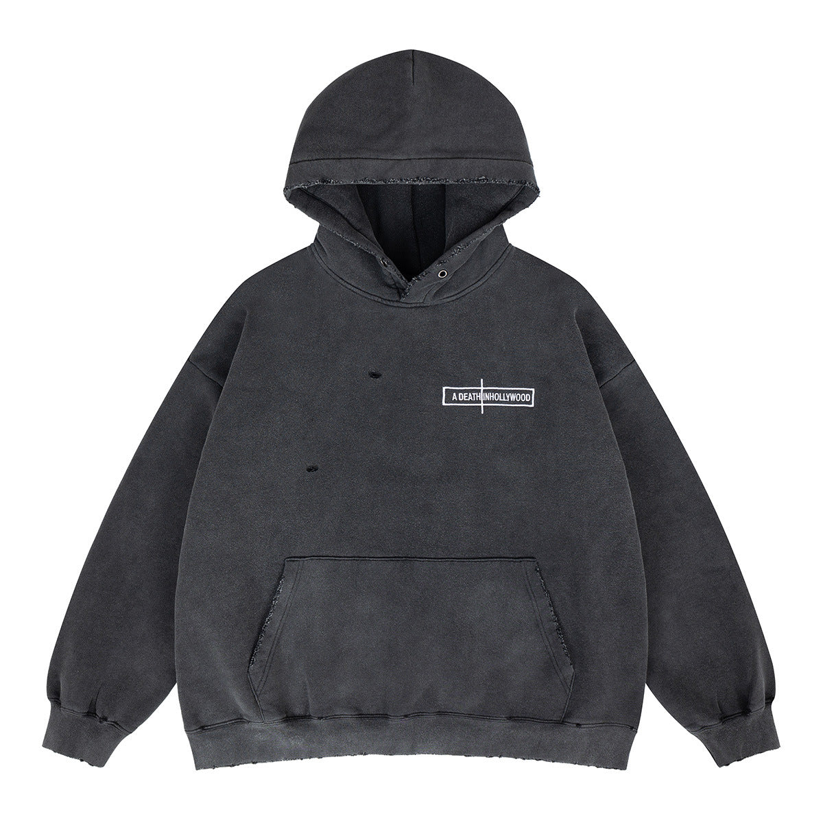 Patchwork Washed Hole Hand-Painted Print Fleece Lined Hoodie