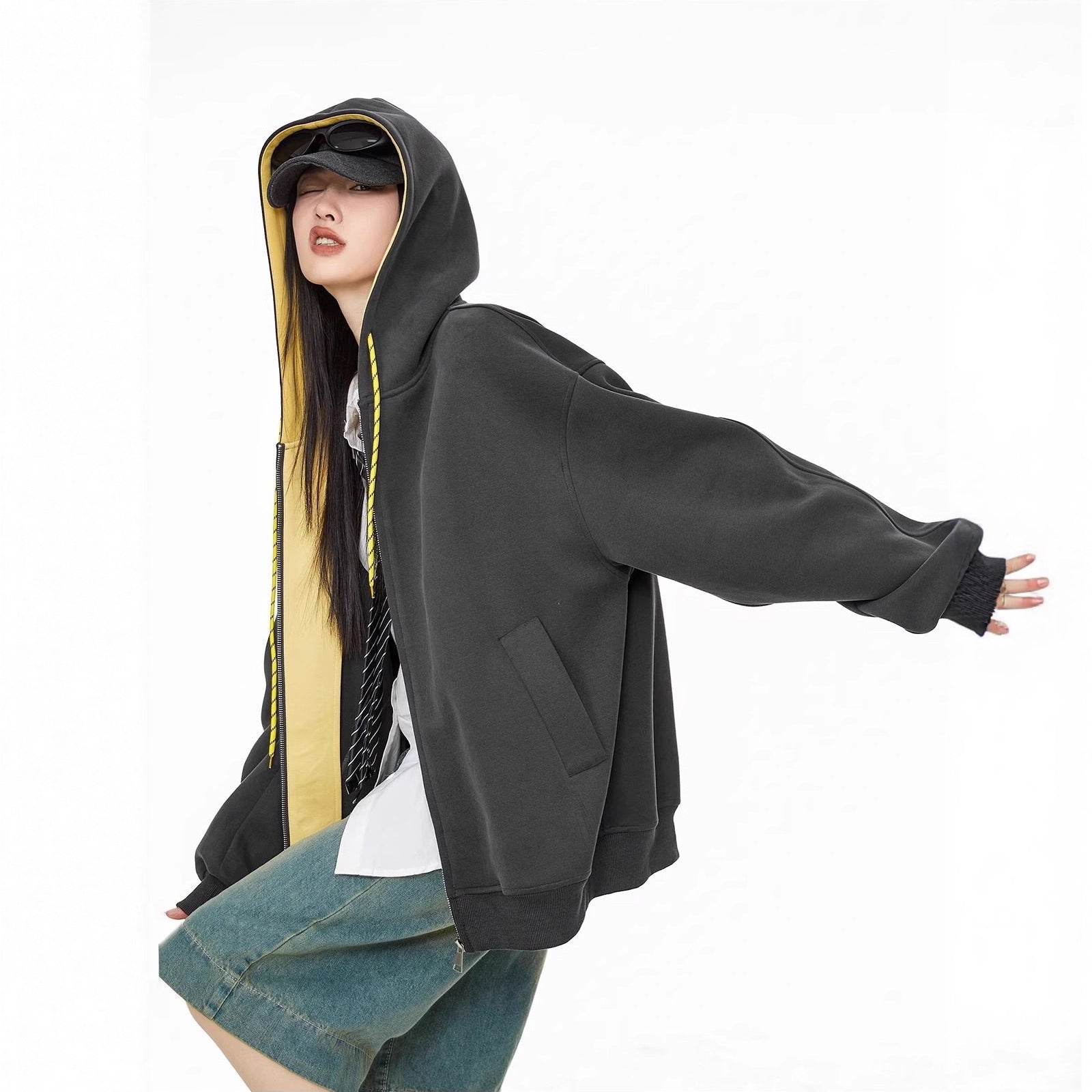Retro Hooded Jacket for Women,Trendy Cotton Hoodie Cardigan Top
