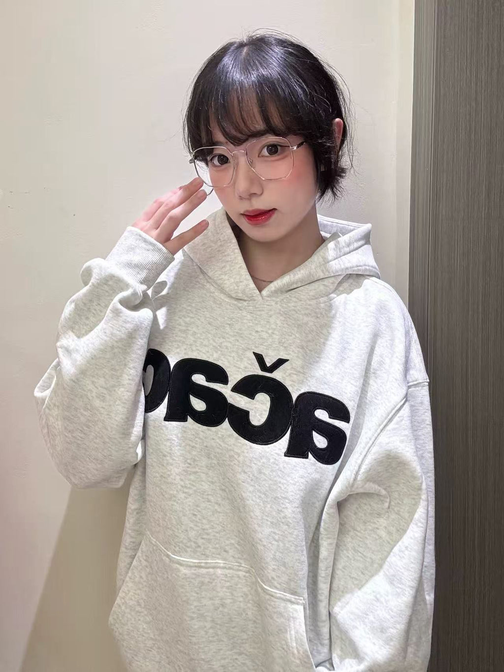 Chic Gray Hooded Sweatshirt for Women,Small Batch Letter Embroidery Pullover Long Sleeve Top