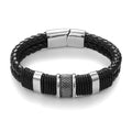 Black Braid Woven Leather Bracelet Titanium Stainless Steel Bracelet Men Bangle Men Jewelry Vintage Gift