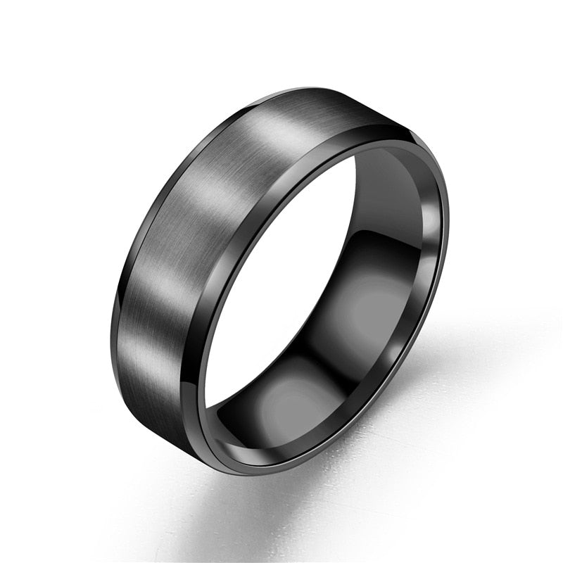 Simple Matte Men Rings Width 8MM Trendy Three Color  Stainless Steel Rings For Men Jewelry Gift