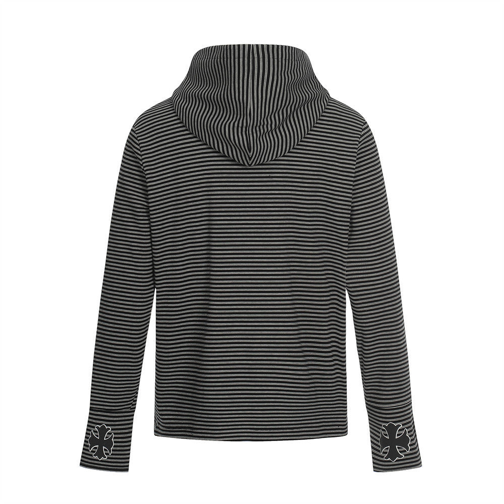 Striped hooded knitted jacket