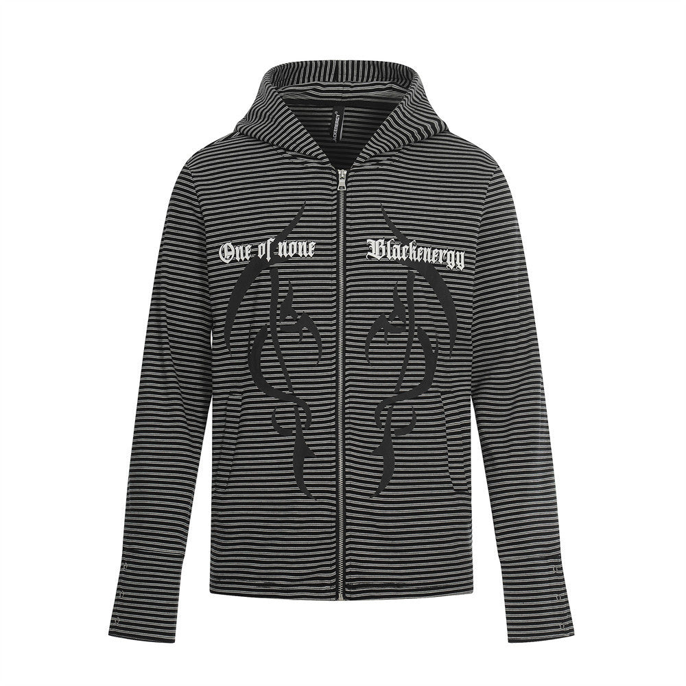 Striped hooded knitted jacket