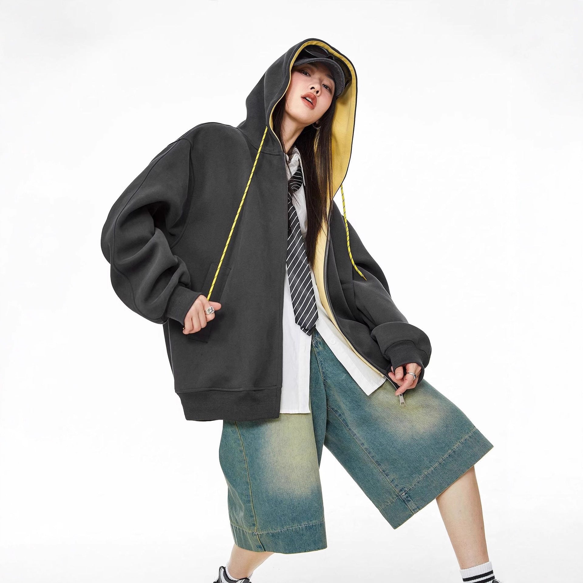 Retro Hooded Jacket for Women,Trendy Cotton Hoodie Cardigan Top