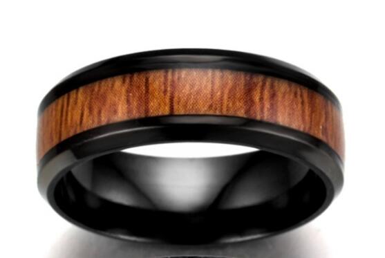 Vintage Stainless Steel Wood Rings For Men