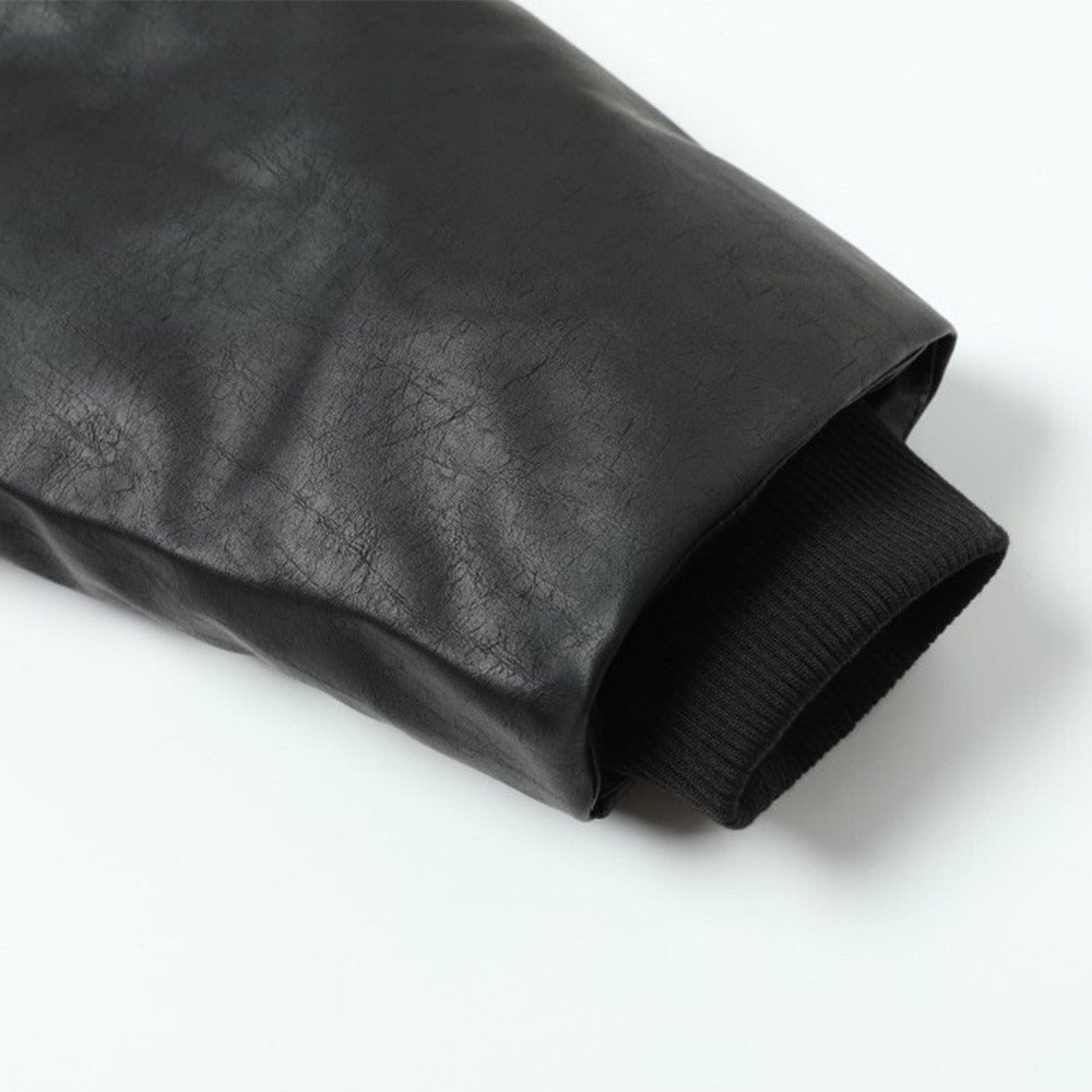 Detachable fur collar lapel PU leather jacket