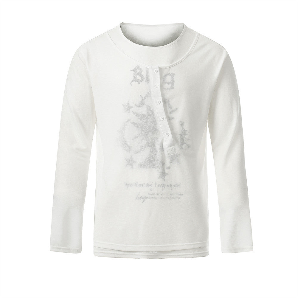 Abstract print round neck long sleeved shirt