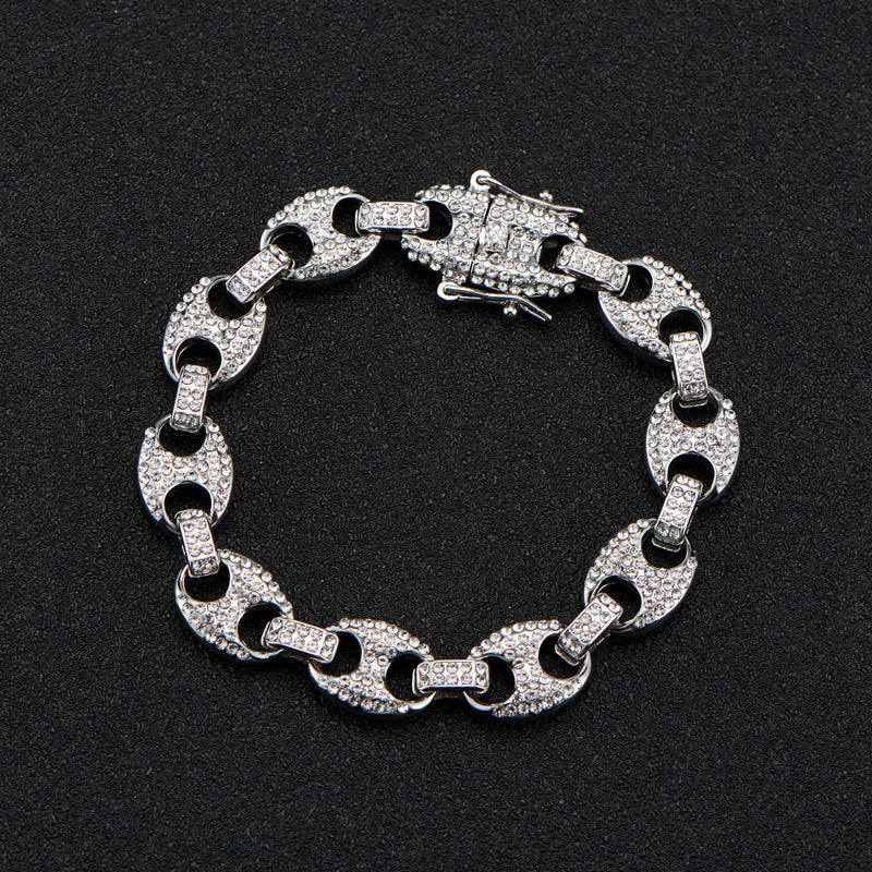 Large Pig Nose 12mm Hip Hop Cuban Link Chain Men Coffee Bean Clavicle Chain Men