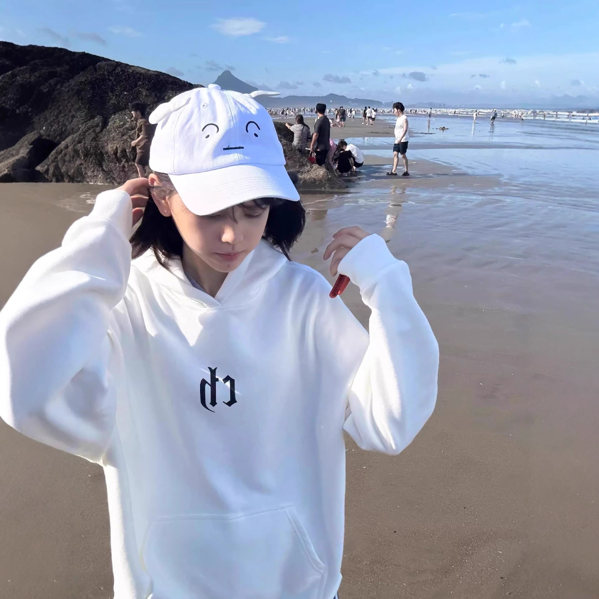 Streetwear Minimalist Hoodie for Women, Loose Heavyweight Hooded Sweatshirt Jacket