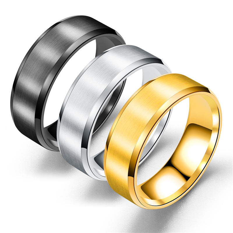 Simple Matte Men Rings Width 8MM Trendy Three Color  Stainless Steel Rings For Men Jewelry Gift
