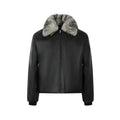 Detachable fur collar lapel PU leather jacket