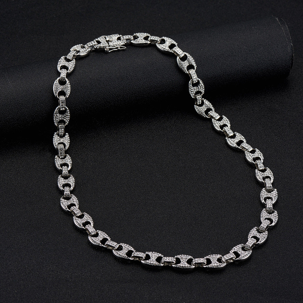 Large Pig Nose 12mm Hip Hop Cuban Link Chain Men Coffee Bean Clavicle Chain Men