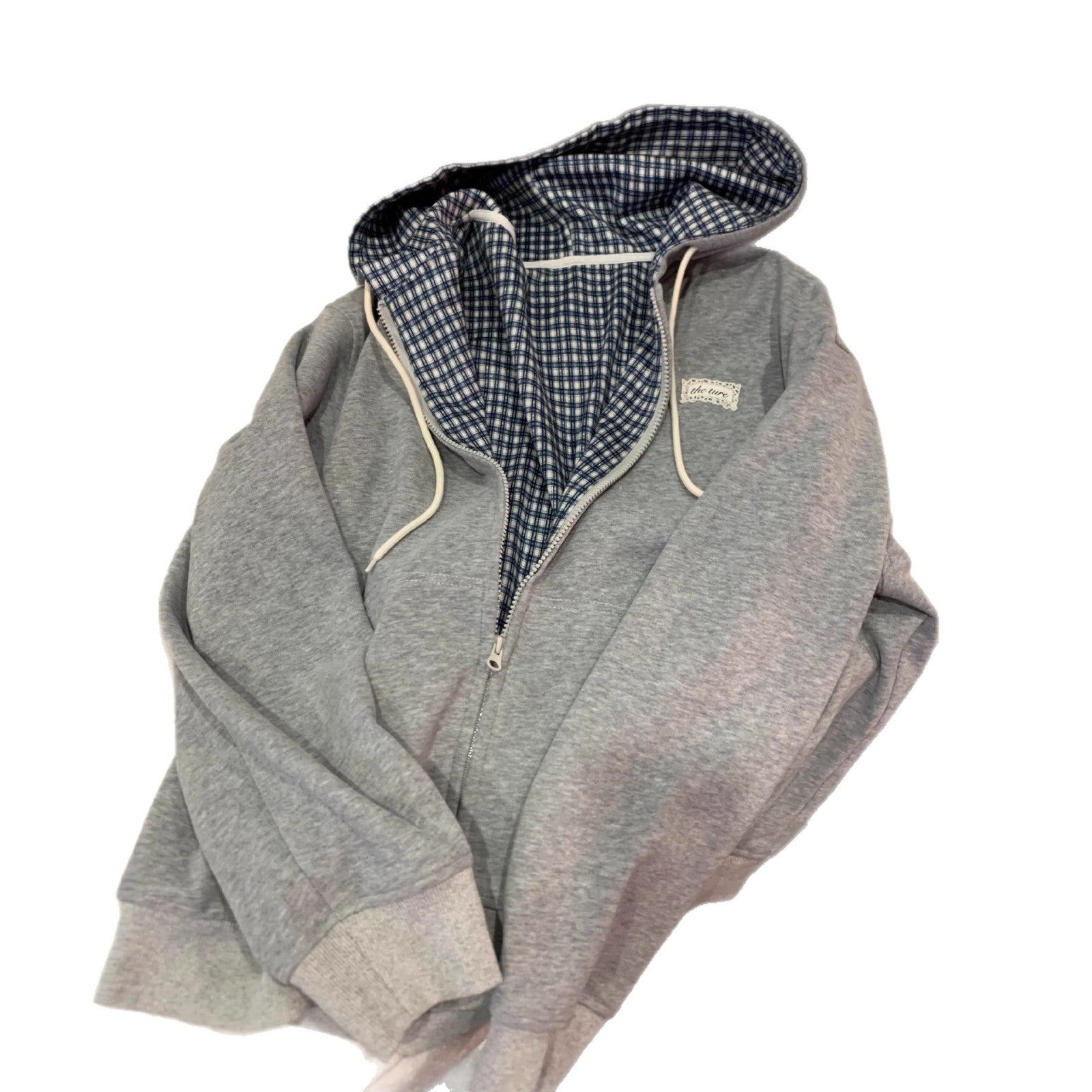 Vintage Plaid Patchwork Hooded Sweatshirt Unique Design Open Front Cardigan Casual Versatile