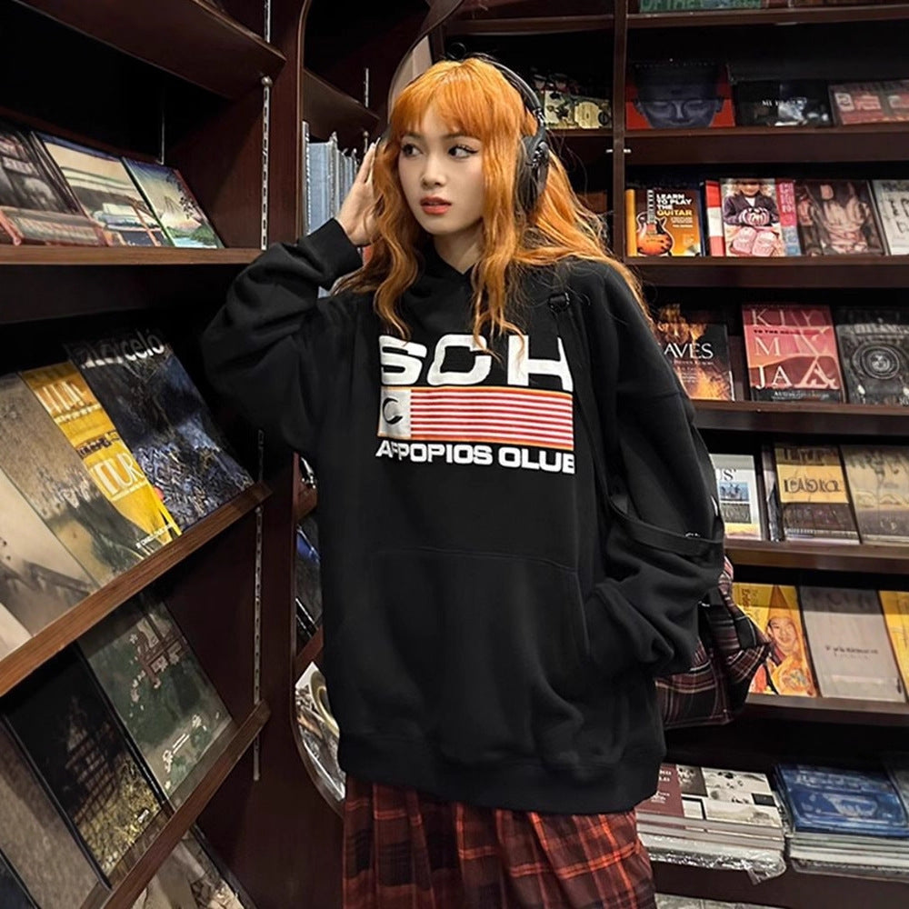 Vintage Hoodie Women's Unique Design Loose Hooded Winter Outwear Top