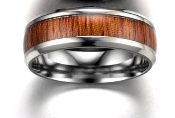 Vintage Stainless Steel Wood Rings For Men