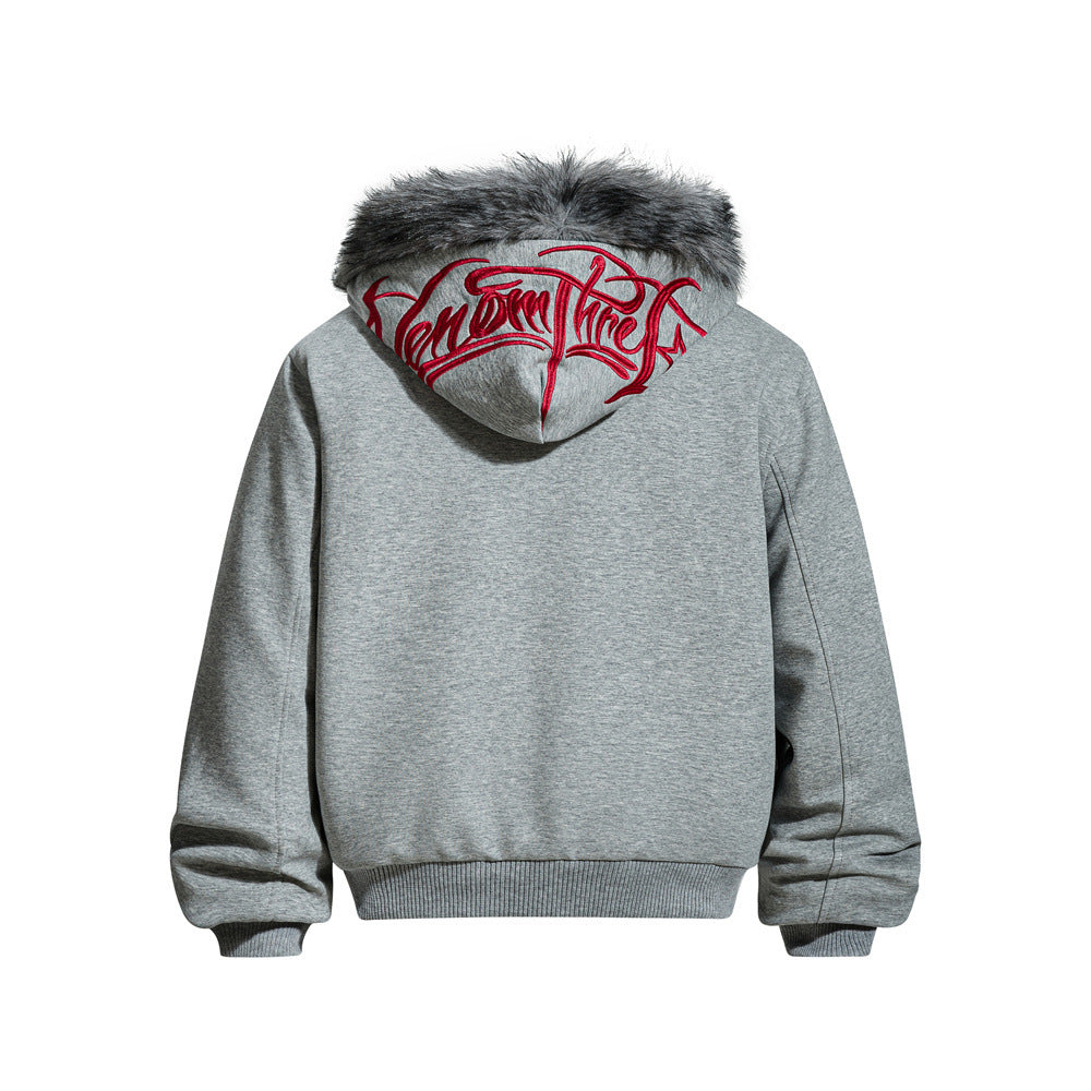 Streetwear Men's Cotton Coat with Hood and Embroidery, Casual Loose Fit  Outerwear Top