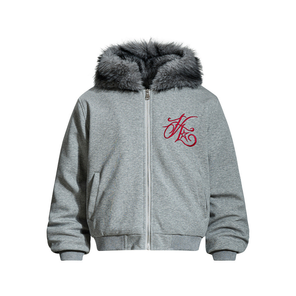 Streetwear Men's Cotton Coat with Hood and Embroidery, Casual Loose Fit  Outerwear Top