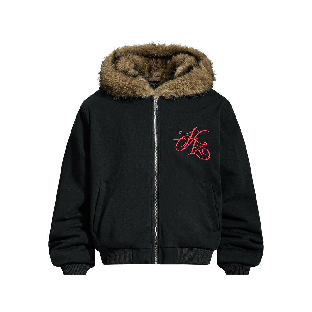 Streetwear Men's Cotton Coat with Hood and Embroidery, Casual Loose Fit  Outerwear Top