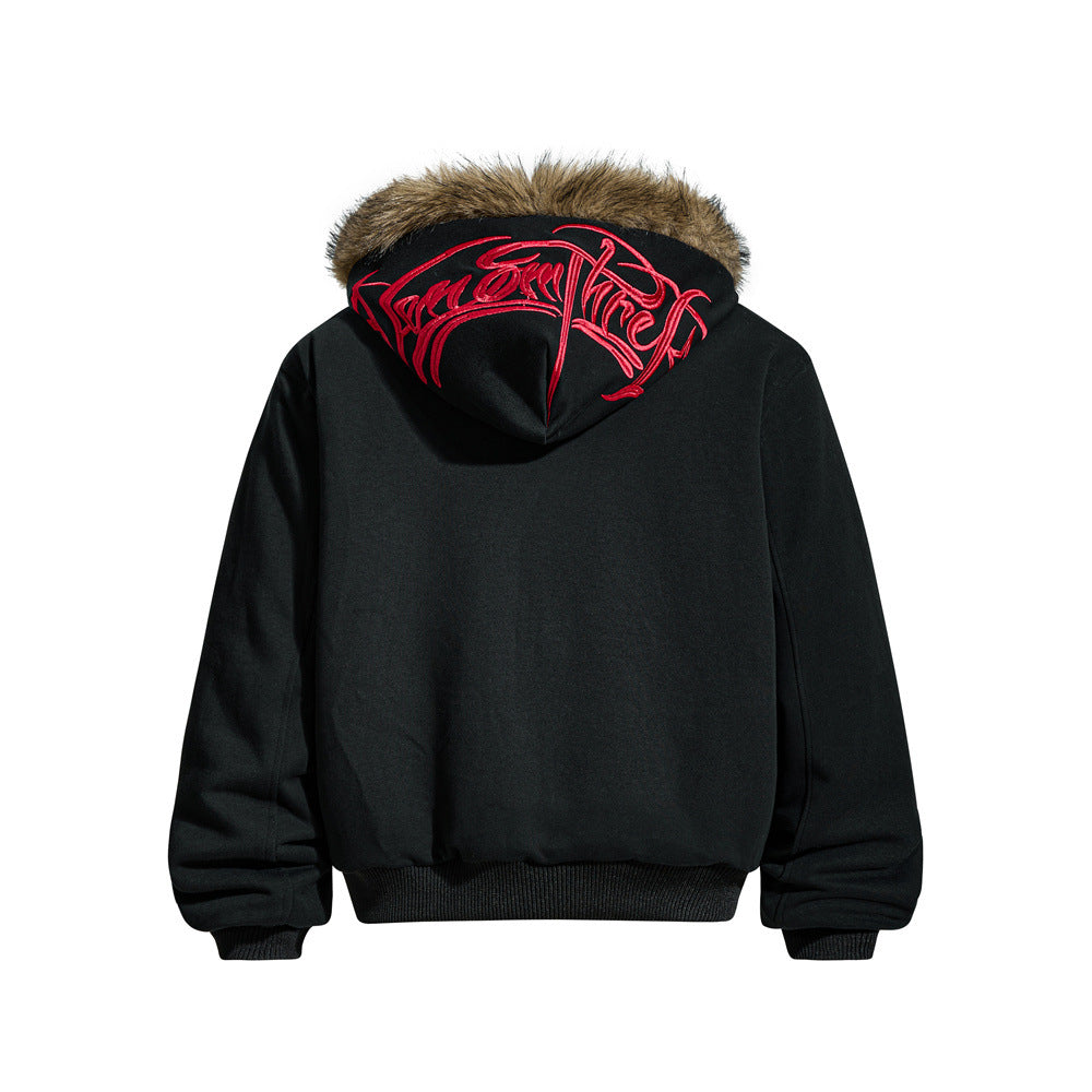 Streetwear Men's Cotton Coat with Hood and Embroidery, Casual Loose Fit  Outerwear Top