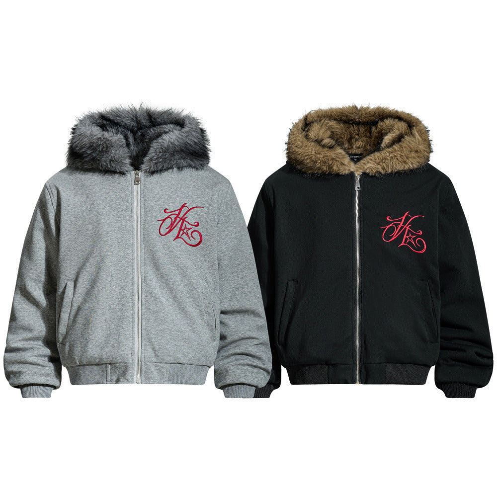Streetwear Men's Cotton Coat with Hood and Embroidery, Casual Loose Fit  Outerwear Top