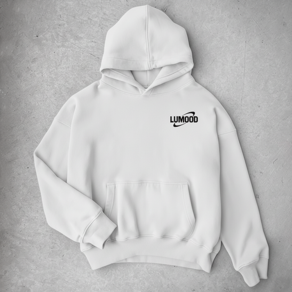 LUMOOD White Hoodie with Black Logo